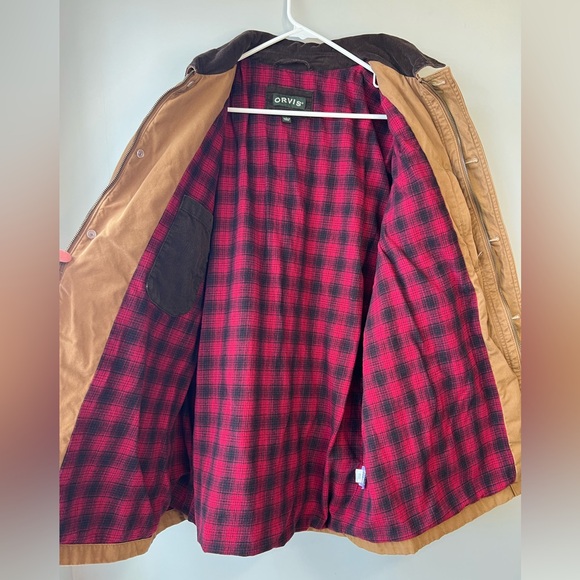 Orvis Classic Barn Coat Brown Canvas Fleece Lined Corduroy Collar Mens Large - Picture 4 of 9